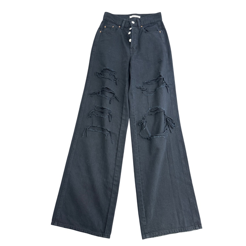 PacSun Womens Baggy Jeans Size 23 Black Distressed High Rise Wide Leg Denim